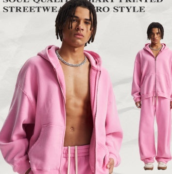 Men's Washed Sports And Leisure Hooded Zipper Jacket