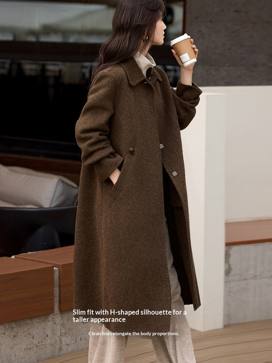 Elegant Small Lapel Double-faced Wool Mid-length Coat
