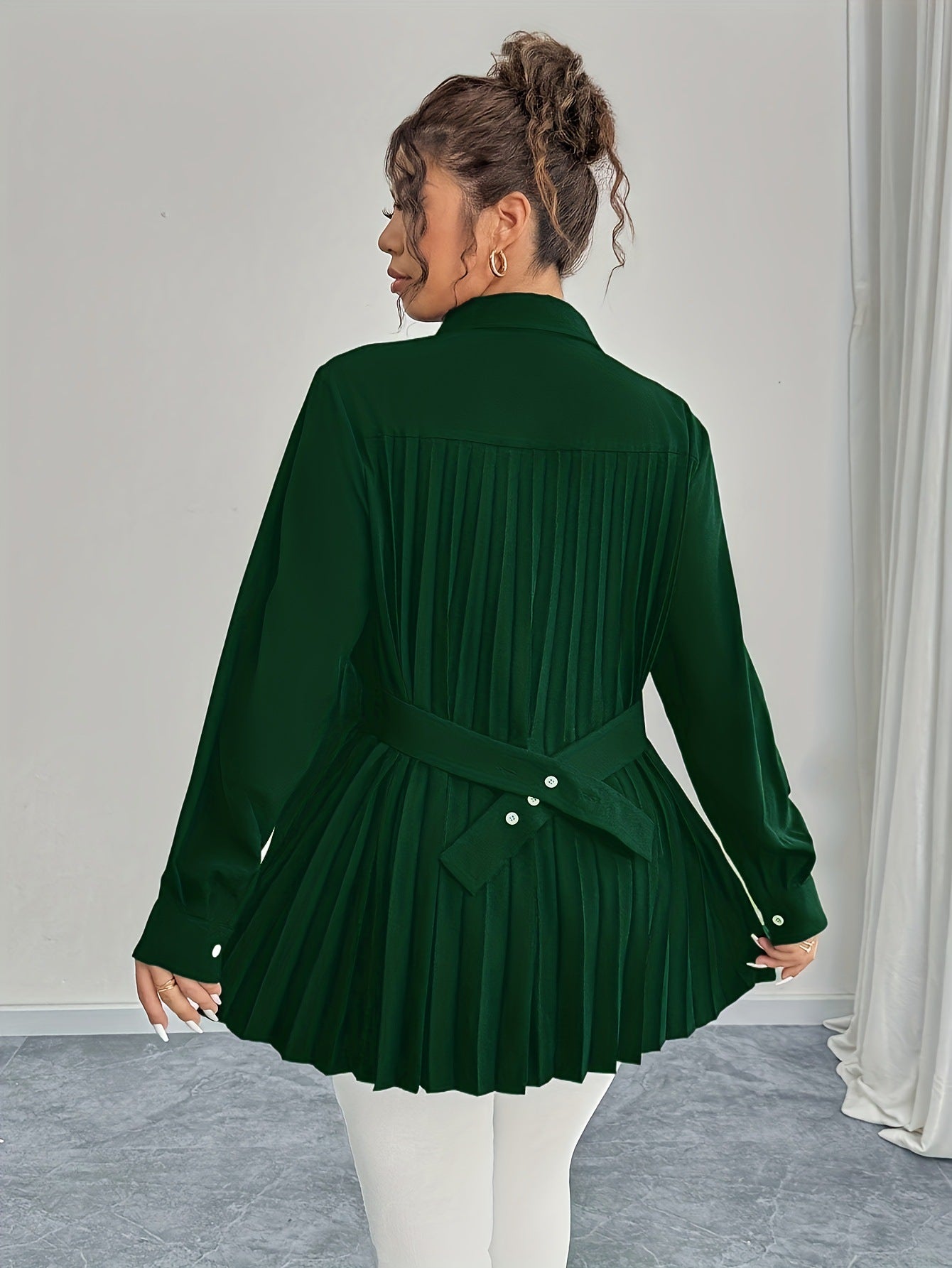 Elegant Casual Solid-color Shirt With Waist Pleats