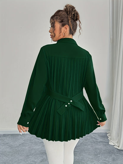 Elegant Casual Solid-color Shirt With Waist Pleats