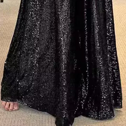 Women's Sequin Palazzo Pants Glitter Casual Loose Wide Leg Long Trouser