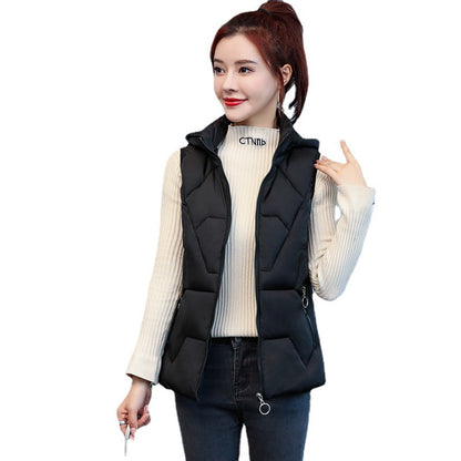 Ladies' Fashion Down Cotton Vest Short Mom Hooded Wear Warm Vest