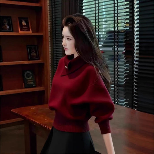 FallWinter Korean-style Soft Mature Design Womens Orange Turtleneck Base Knit Sweatersoft