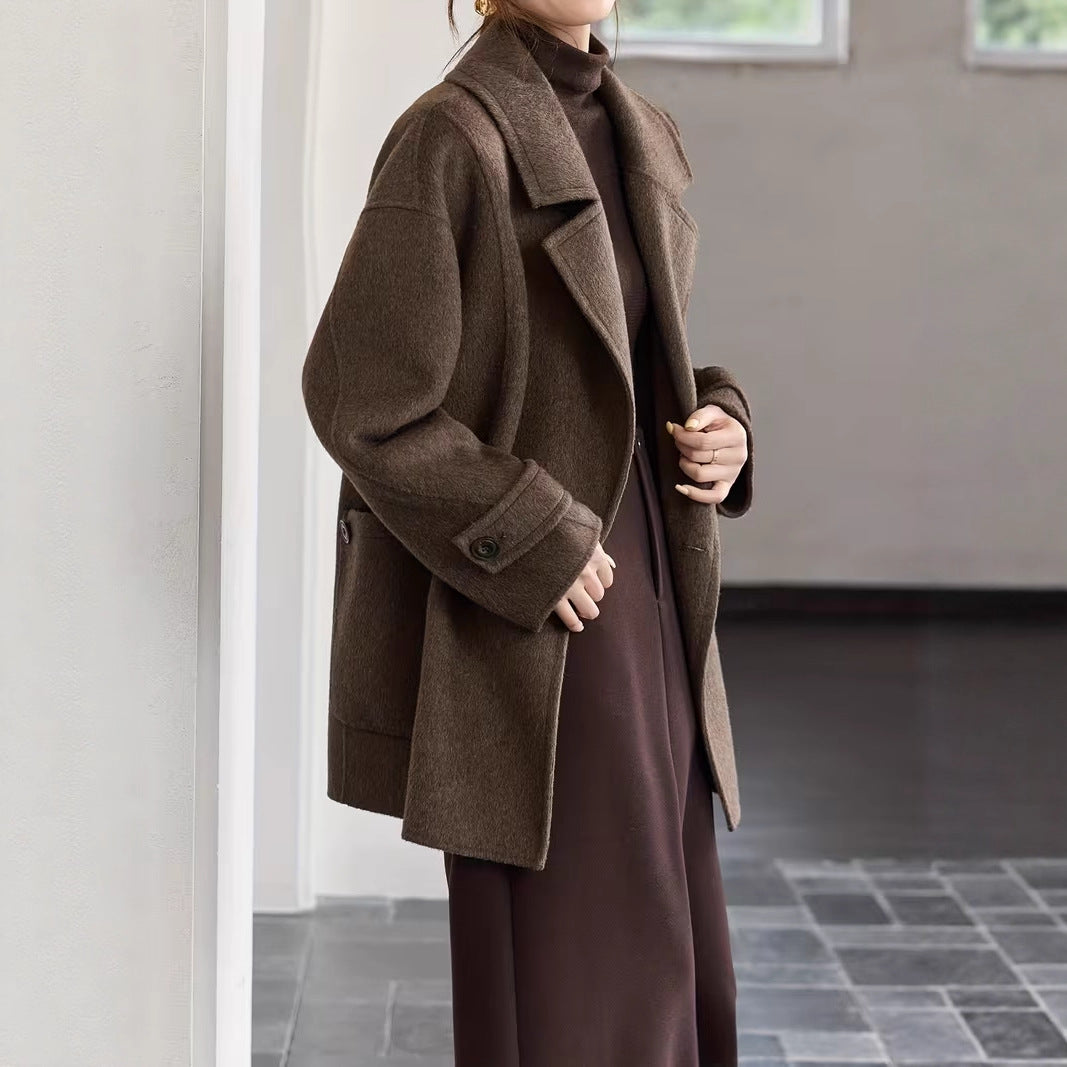 A Classic Long Double-faced Wool Coat In The Old Money Style For Winter