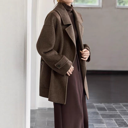 A Classic Long Double-faced Wool Coat In The Old Money Style For Winter