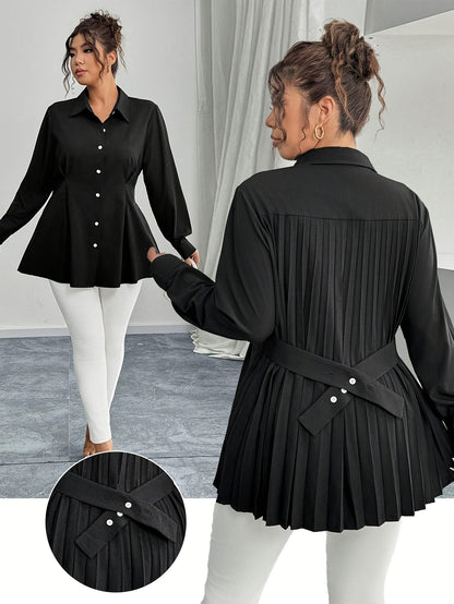 Elegant Casual Solid-color Shirt With Waist Pleats