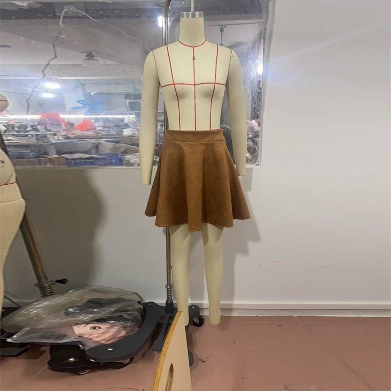 Women's Suede-Look A-Line Mini Skirt, High Waist Beltless Flared Skirt For Casual Spring And Fall Wear