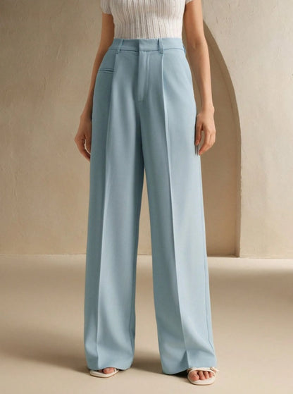 Womens High-Waisted Versatile White Straight-Leg Suit Pants