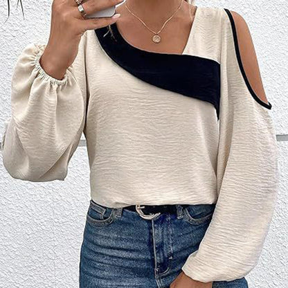 Women's Cold Shoulder Color Block Long Sleeve Tee Shirt Casual Going Out Top