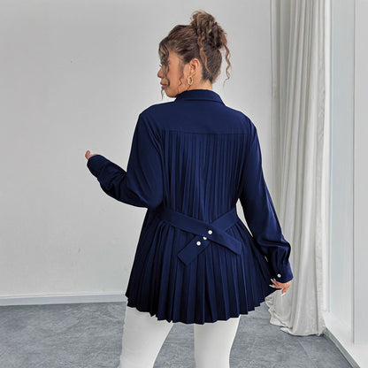 Elegant Casual Solid-color Shirt With Waist Pleats