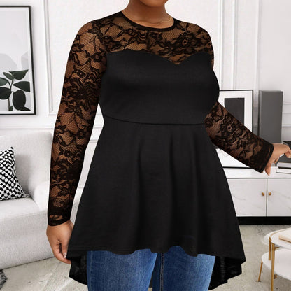Elegant Lace-panelled Top With A Short Front Long Back Hem