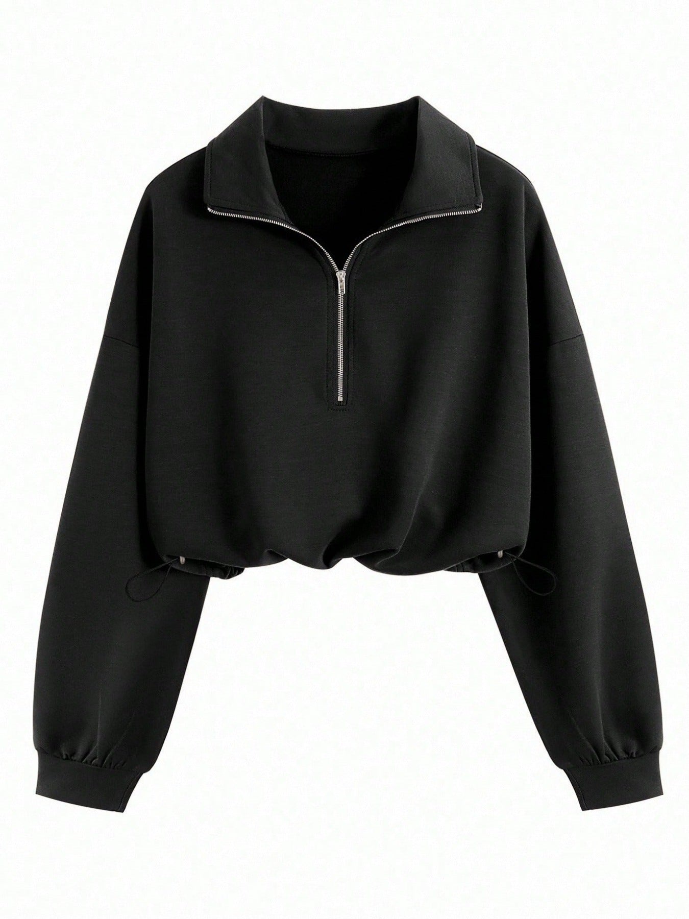 Lapel-collar Waist-cinching Long-sleeve Hoodie Jacket