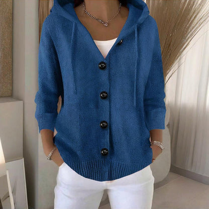 Women's Button Down Hoodie Cardigan, Long Sleeve Open Front Sweater Coat For Fall Winter