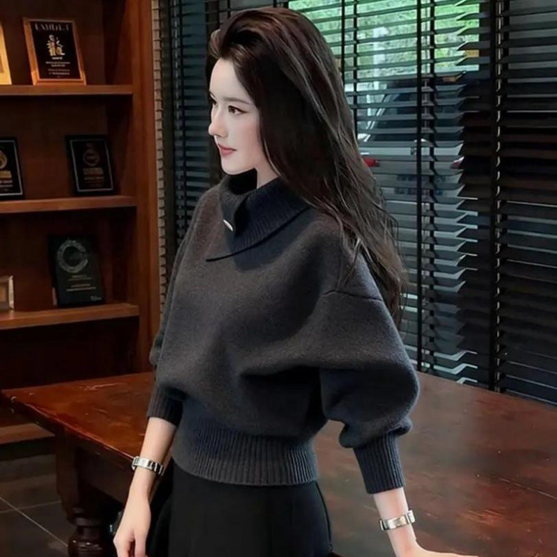 FallWinter Korean-style Soft Mature Design Womens Orange Turtleneck Base Knit Sweatersoft