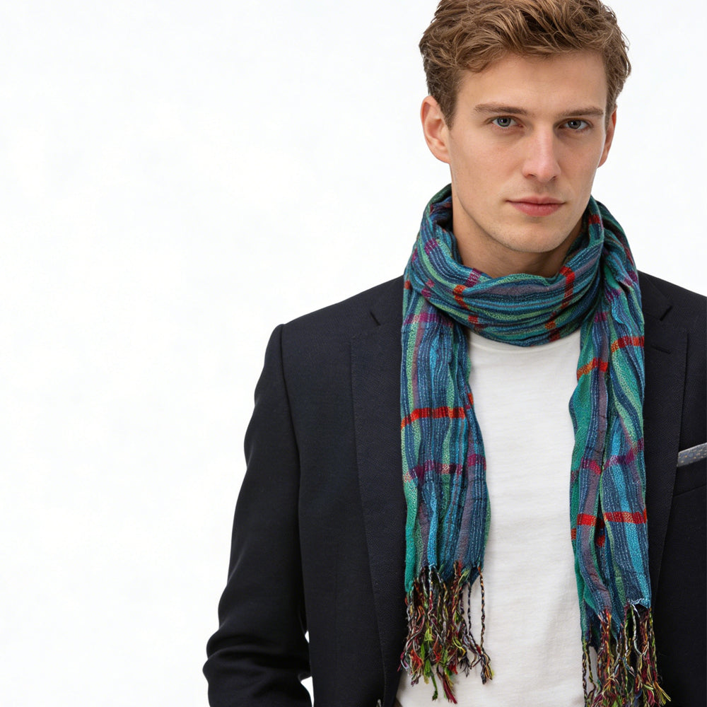 Extra Length Navy Jacquard Heavy Textured Scarf ,vacation,daily Life,evening Party,Office Appropriate Subtlety For Women Men