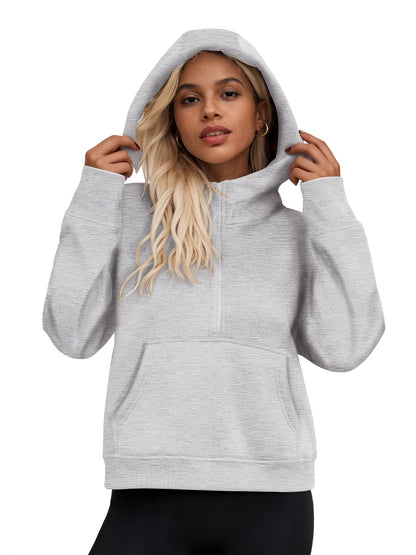 Winter Home And Outdoor Half-zip Hoodie With Thumbhole Sleeves And A Large Front Pocket. Suitable For Hiking, Running, Cycling, Gym, And Home Wear. Made With Quick-dry, Wrinkle-free Fabric.