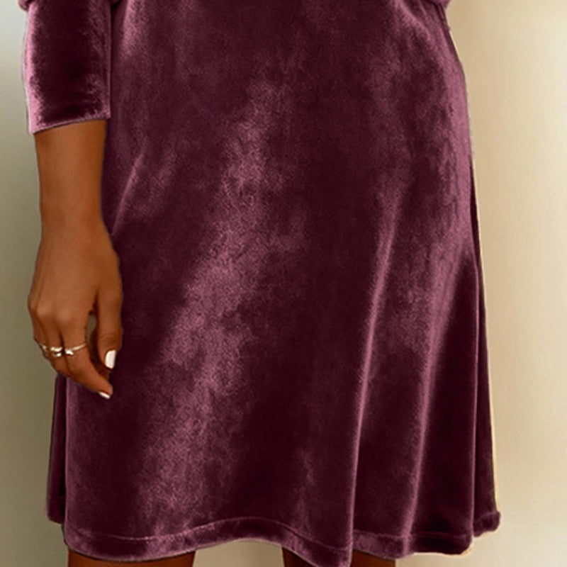 Women's Elegant Solid Color Velvet Cowl Neck Midi Dress, Long Sleeve Comfortable Dress For Spring & Autumn