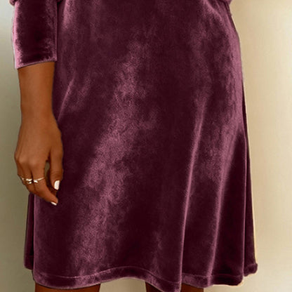 Women's Elegant Solid Color Velvet Cowl Neck Midi Dress, Long Sleeve Comfortable Dress For Spring & Autumn