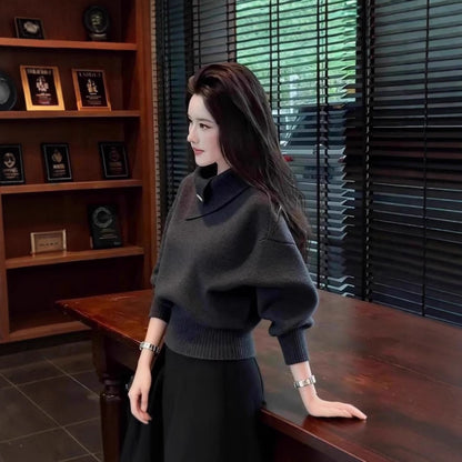 FallWinter Korean-style Soft Mature Design Womens Orange Turtleneck Base Knit Sweatersoft