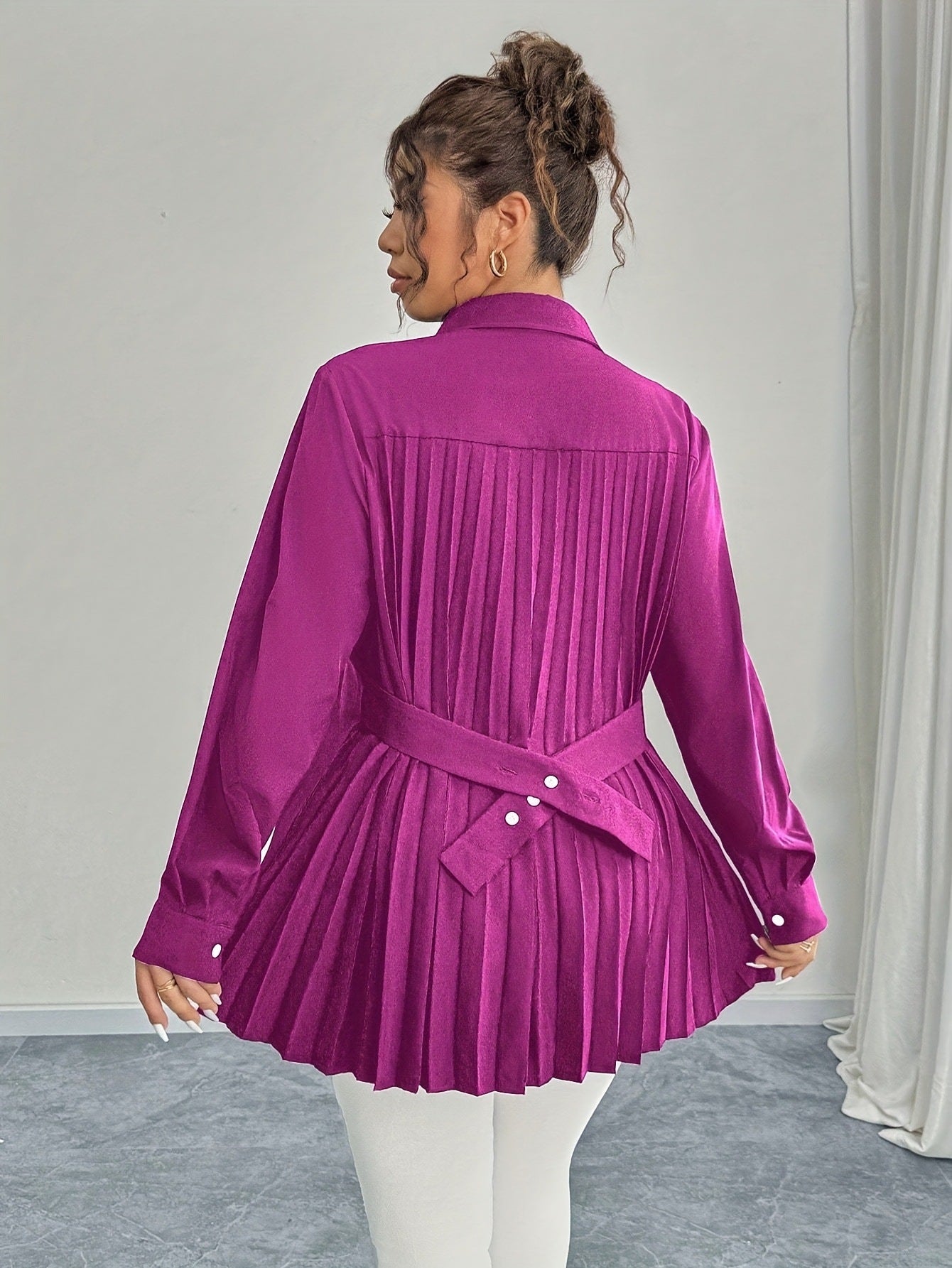 Elegant Casual Solid-color Shirt With Waist Pleats