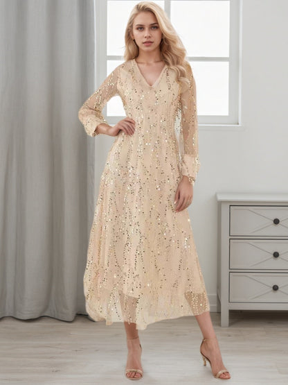 New Women's Best-selling Women's Clothing, Spring And Summer New Long-sleeved Sequined Fringed Women's Long Dress