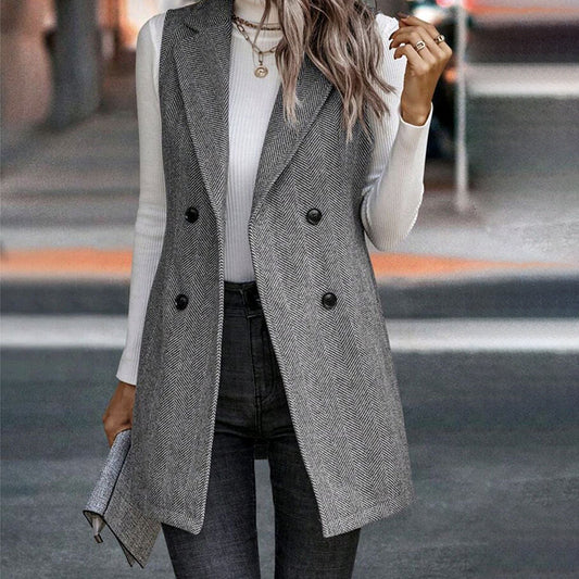 Women's Sleeveless Blazer Vest, Trendy Fall Winter Business Casual Cardigan