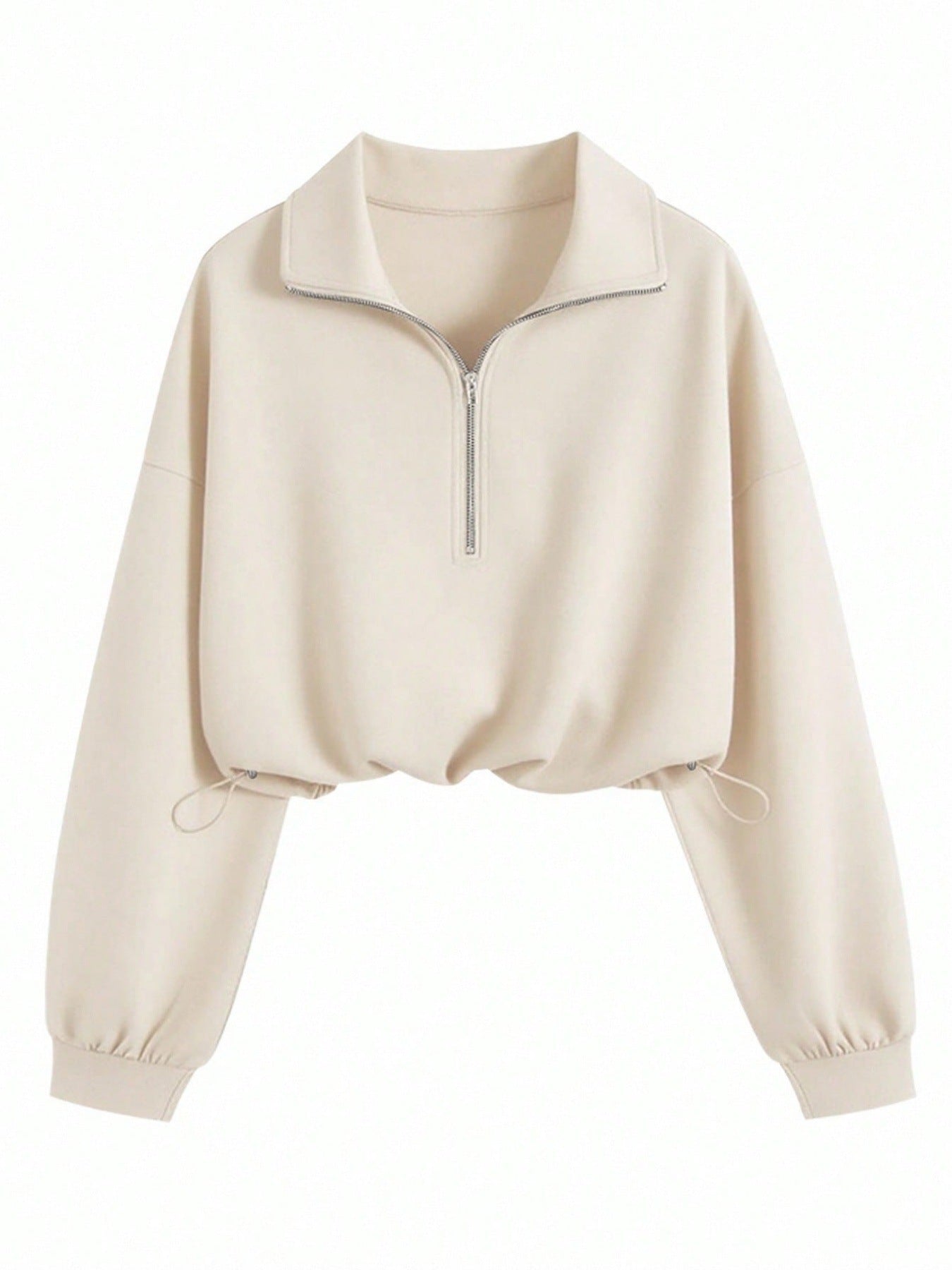 Lapel-collar Waist-cinching Long-sleeve Hoodie Jacket