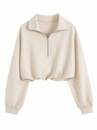 Lapel-collar Waist-cinching Long-sleeve Hoodie Jacket