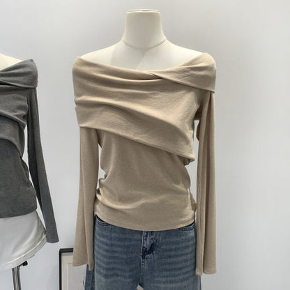 High-end Womens Fashion A Unique Off-shoulder Base Top