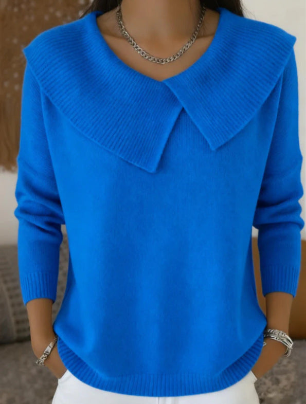 Women's Solid Color Casual V-neck Long Sleeved Sweater