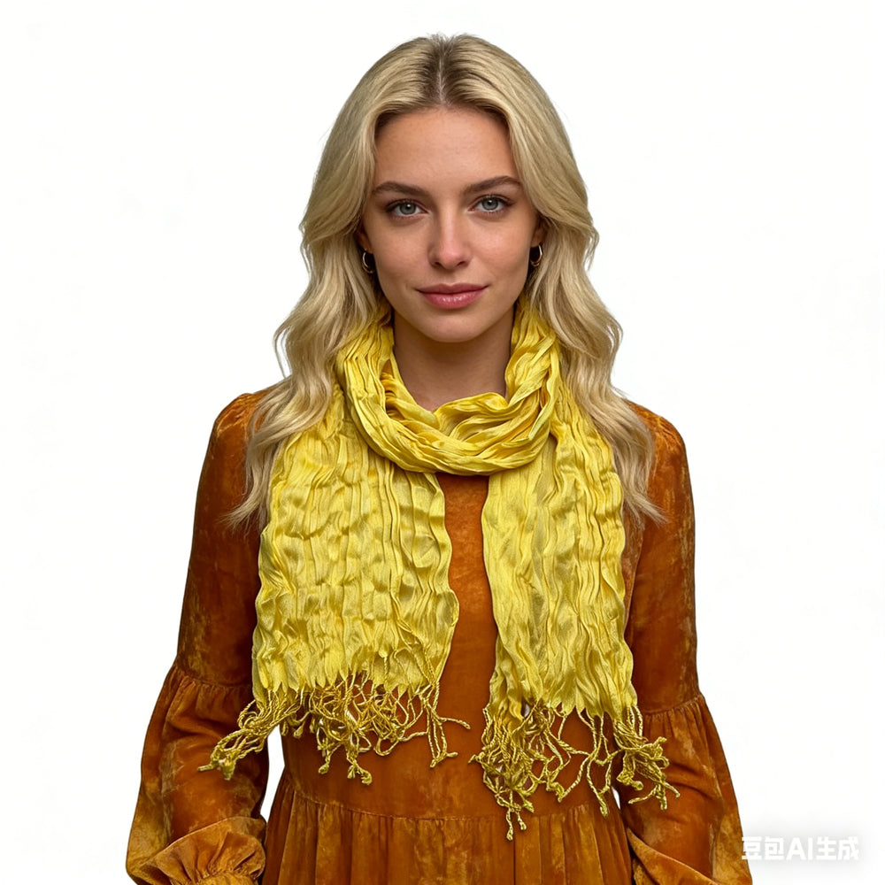 Sunshine Yellow Crinkle Blend Scarf,Beach Vacation Essential,vacation,daily Life,evening Party,Office Appropriate Subtlety For Women Men