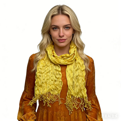 Sunshine Yellow Crinkle Blend Scarf,Beach Vacation Essential,vacation,daily Life,evening Party,Office Appropriate Subtlety For Women Men