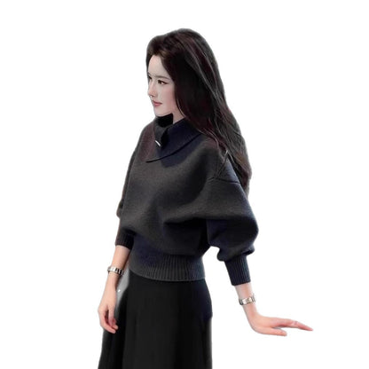 FallWinter Korean-style Soft Mature Design Womens Orange Turtleneck Base Knit Sweatersoft