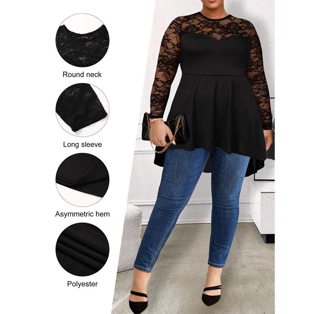 Elegant Lace-panelled Top With A Short Front Long Back Hem