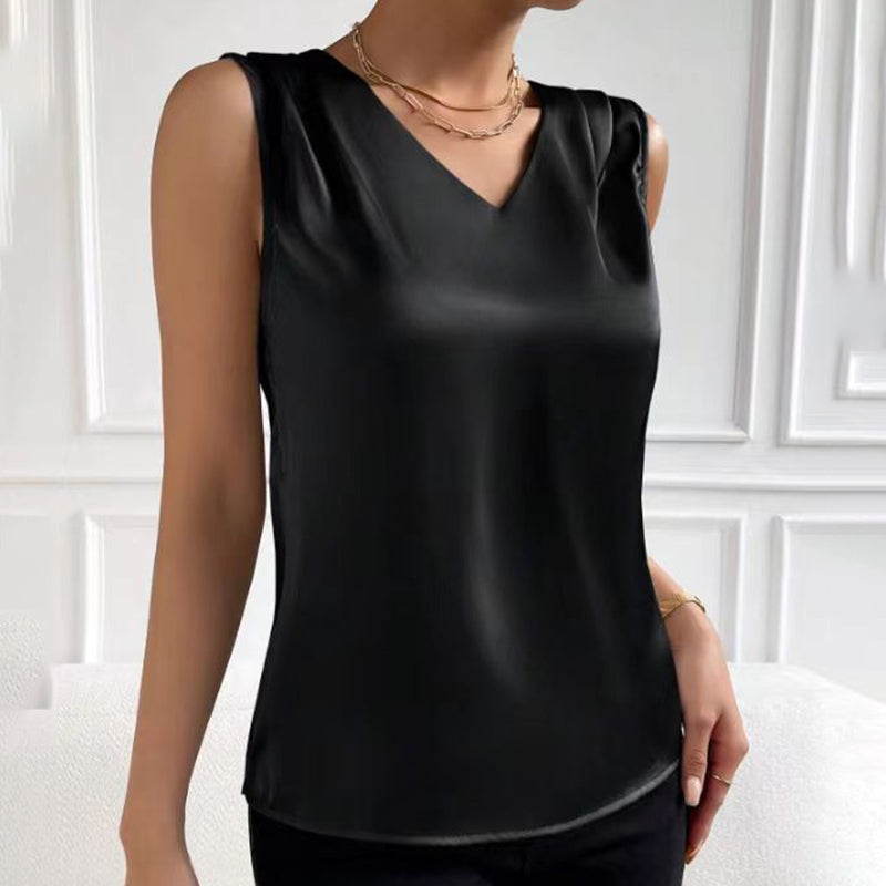 Women's Satin Camisole Loose Fit Sleeveless V Neck Tank Top