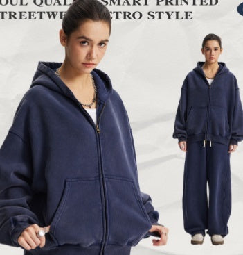 Men's Washed Sports And Leisure Hooded Zipper Jacket