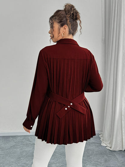 Elegant Casual Solid-color Shirt With Waist Pleats