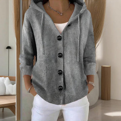 Women's Button Down Hoodie Cardigan, Long Sleeve Open Front Sweater Coat For Fall Winter