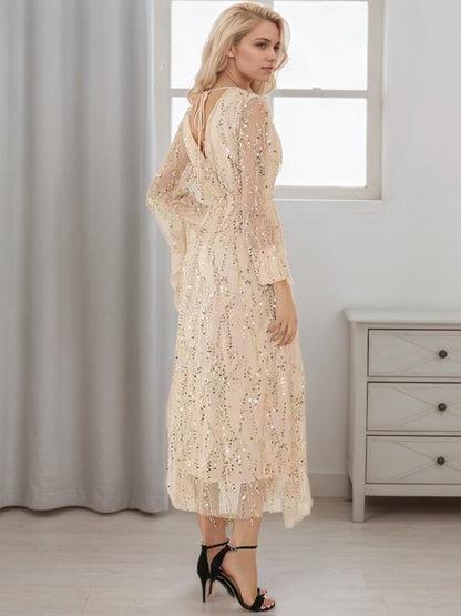 New Women's Best-selling Women's Clothing, Spring And Summer New Long-sleeved Sequined Fringed Women's Long Dress