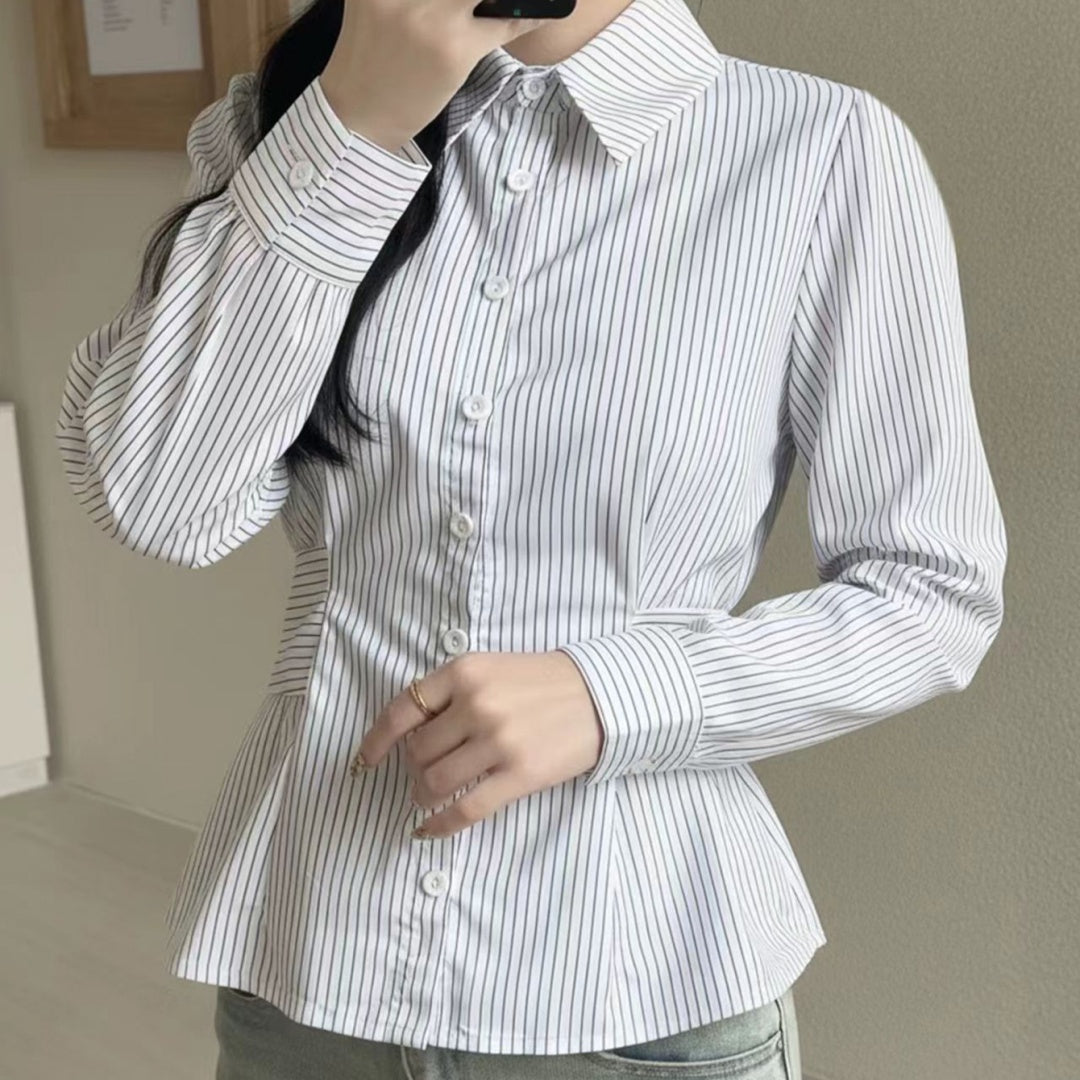 Womens Casual Commuter Striped Shirt With A Defined Waistline And Personalized Style