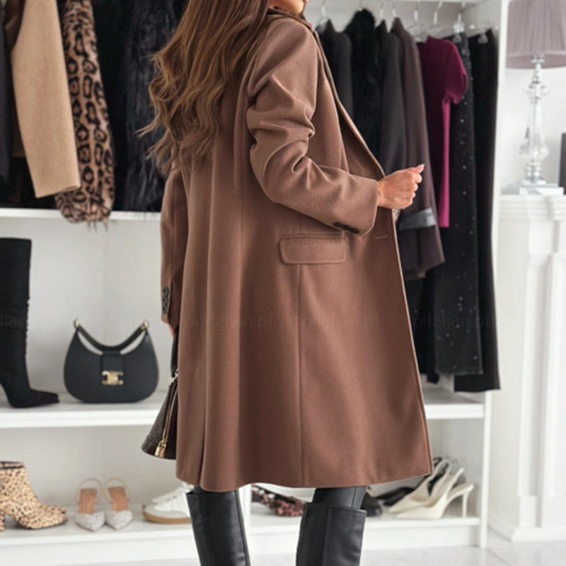 Women's Notch Lapel Trench Coat, Single Breasted Mid-Long Coat