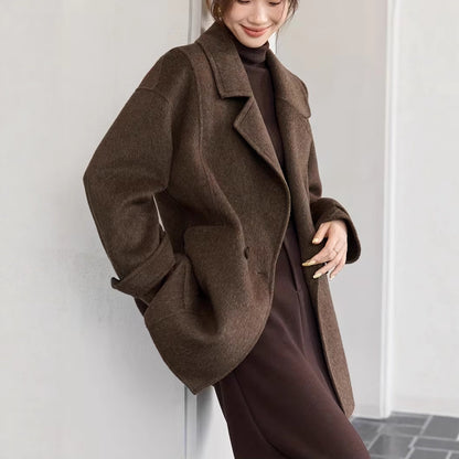 A Classic Long Double-faced Wool Coat In The Old Money Style For Winter