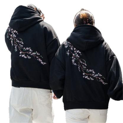 European And American Autumn And Winter Cherry Blossom Hooded Sweater Men And Women Street Hip Hop Retro
