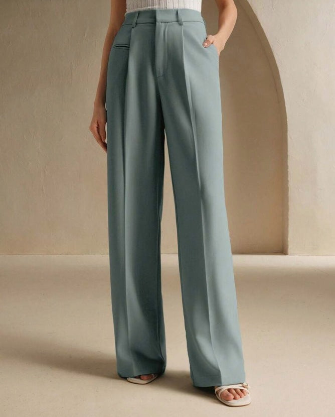 Womens High-Waisted Versatile White Straight-Leg Suit Pants