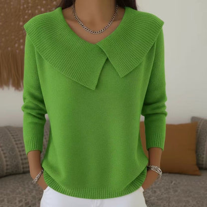 Women's Solid Color Casual V-neck Long Sleeved Sweater
