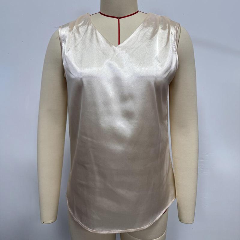 Women's Satin Camisole Loose Fit Sleeveless V Neck Tank Top