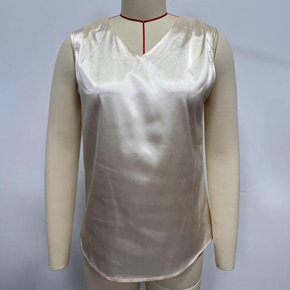 Women's Satin Camisole Loose Fit Sleeveless V Neck Tank Top