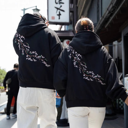 European And American Autumn And Winter Cherry Blossom Hooded Sweater Men And Women Street Hip Hop Retro