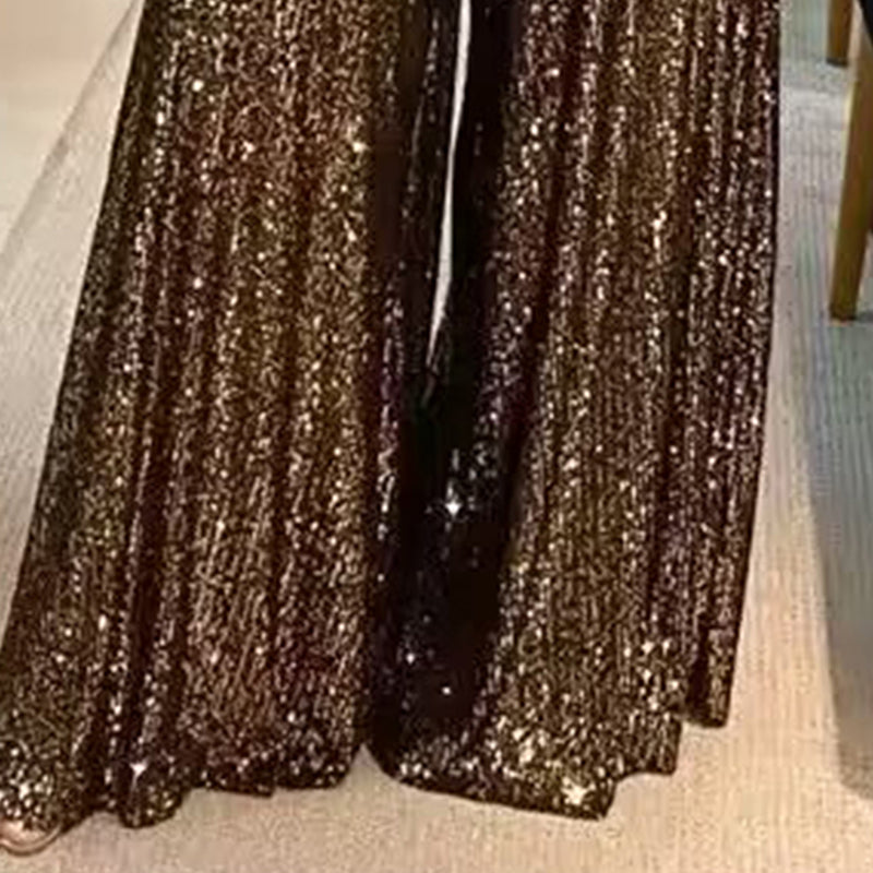 Women's Sequin Palazzo Pants Glitter Casual Loose Wide Leg Long Trouser