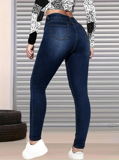 New High Waisted, Hip Lifted, Tight Fitting Women's Jeans With A Ripped Nine Quarter Cut, Suitable For Minimalist Fashion In Summer